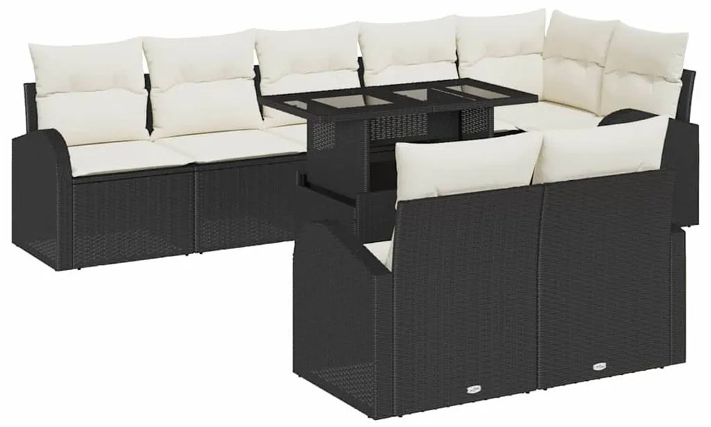 Kerti Kanapé Szett 9 pcs Fekete és krémszínű 100 x 55 x 73 cm