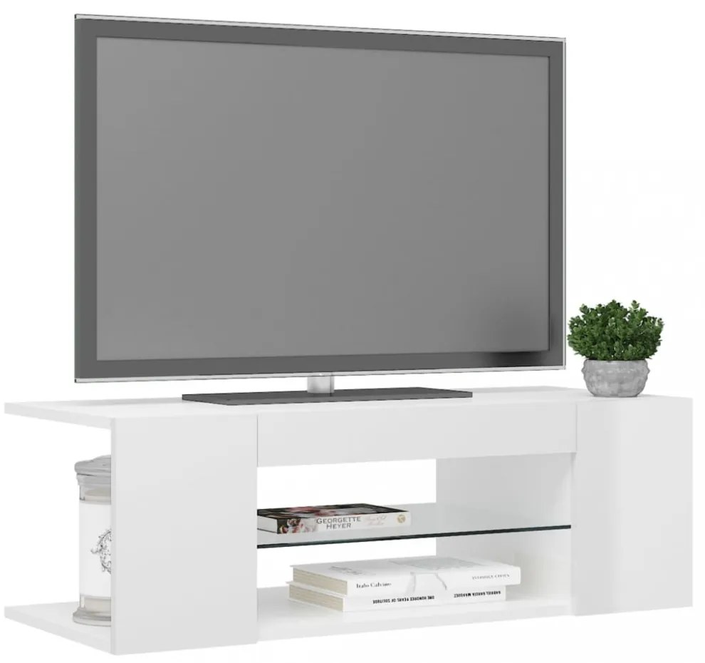 magasfényű fehér TV-szekrény LED lámpákkal 90 x 39 x 30 cm