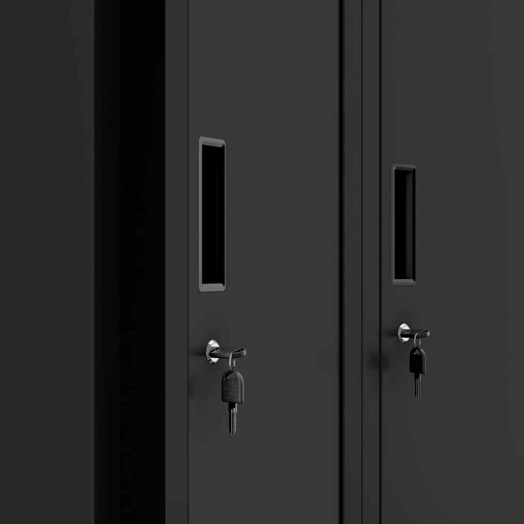 Fém kétrekeszes munkavállalói szekrény fekete: KACPER II, 600 x 1800 x 500 mm