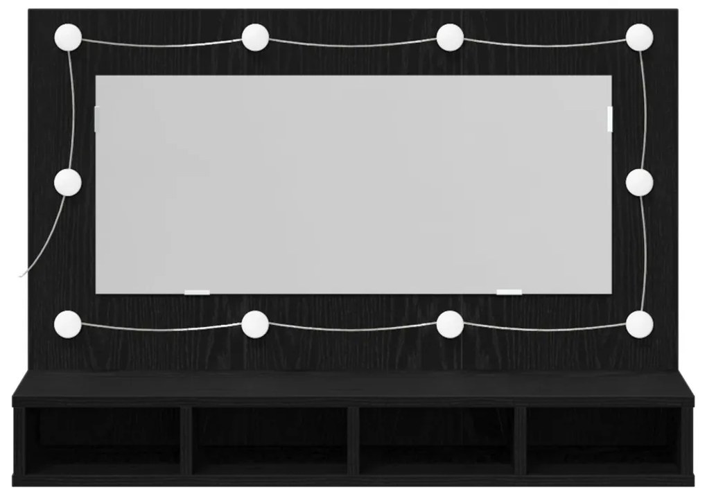 LED Tükrös Szekrény Fekete Tölgy - 90x31.5x62 cm