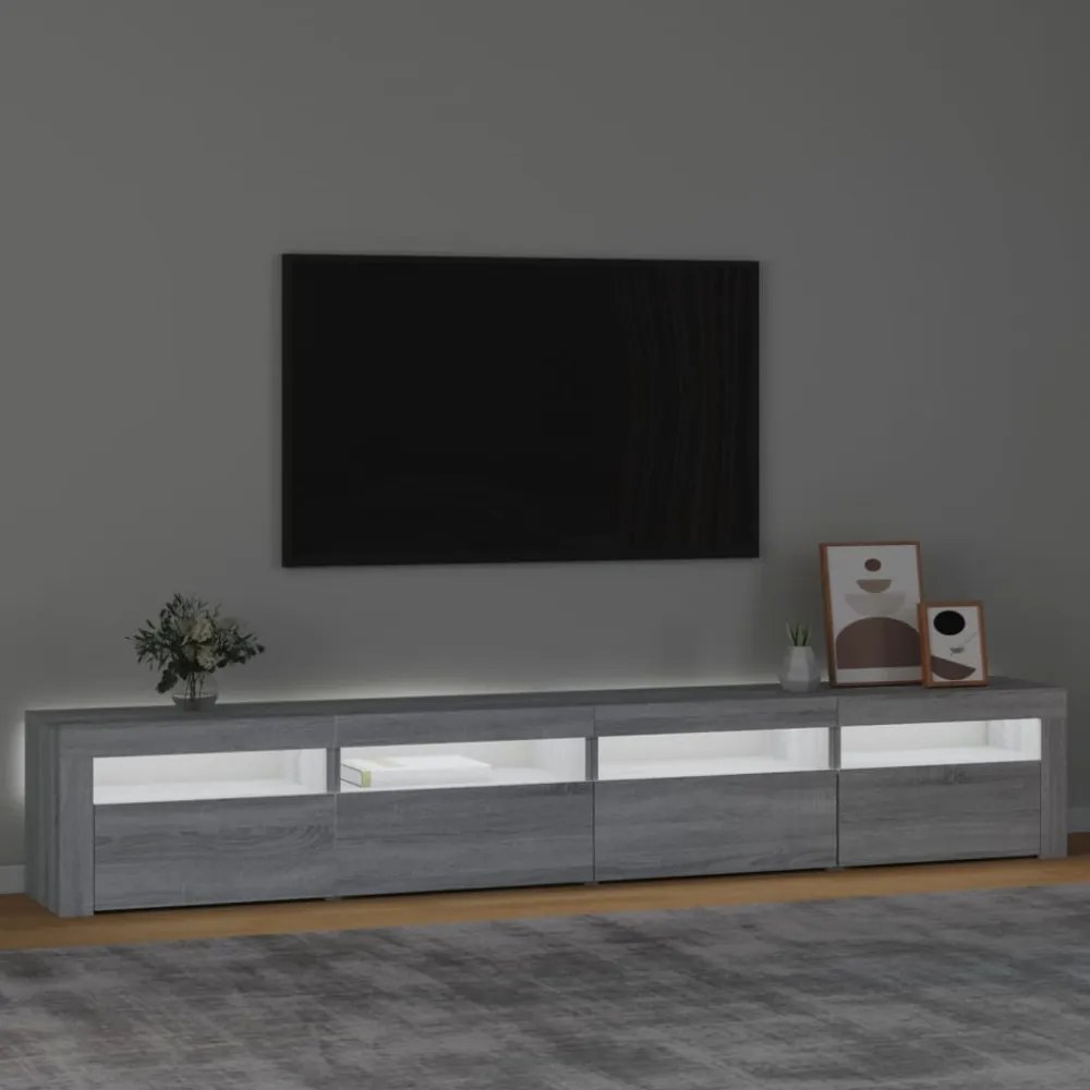 szürke sonoma színű TV-szekrény LED-lámpákkal 240x35x40 cm