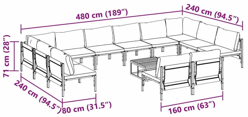Kerti Kanapé Szett 13 pcs Antracit Acél