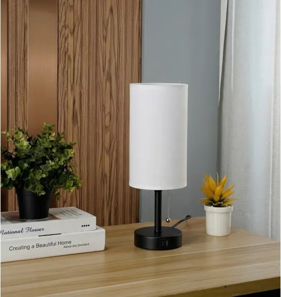BRILAGI - Asztali lámpa USB-porttal TABLON 1xE27/25W/230V fekete/fehér