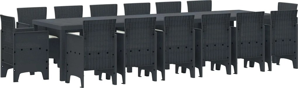 vidaXL Kert étkező szett 15 pcs Antracit Polt rattan
