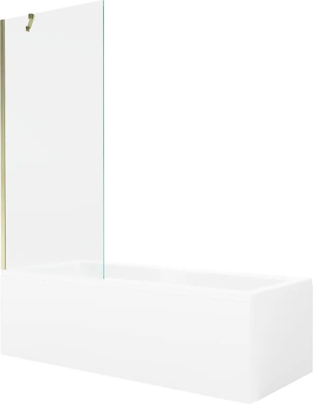 Mexen Cubik téglalap alakú kád 160 x 70 cm burkolattal és 1 paneles, 80 cm-es paravánnal, átlátszó, arany