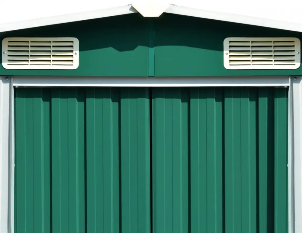 zöld fém kerti fészer 257 x 580 x 181 cm
