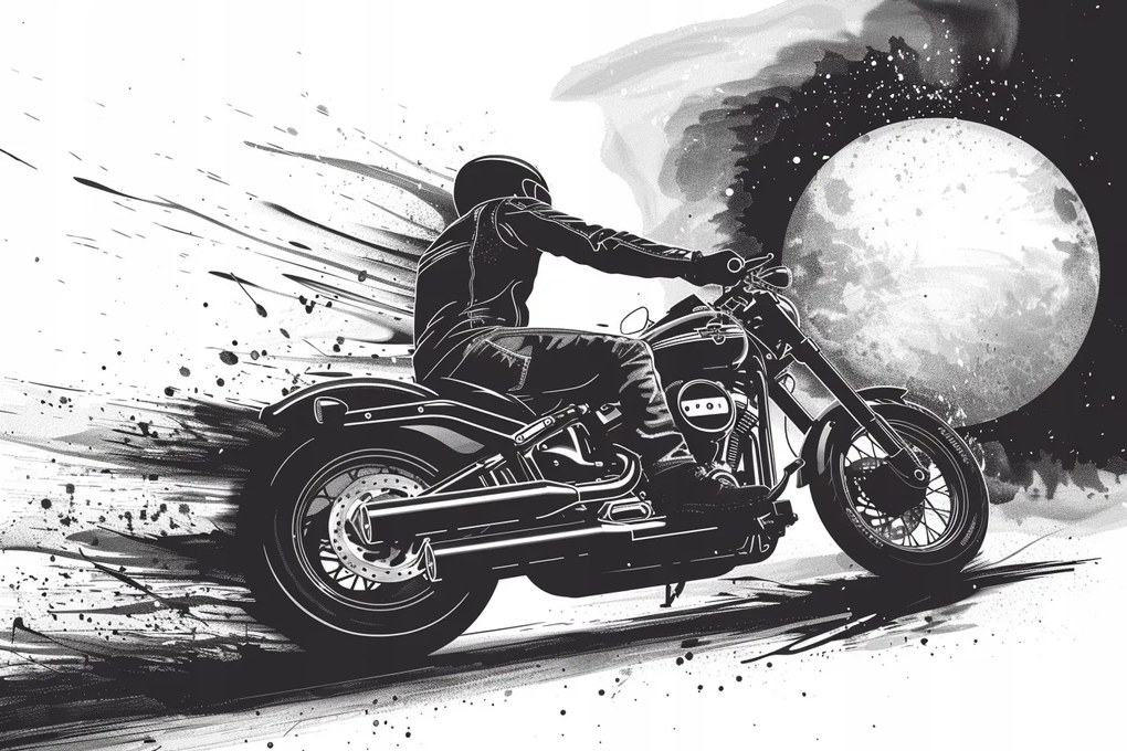 Vászonkép Canvas Grafika Rajz Motorkerékpár Hold B&amp;w 120x80