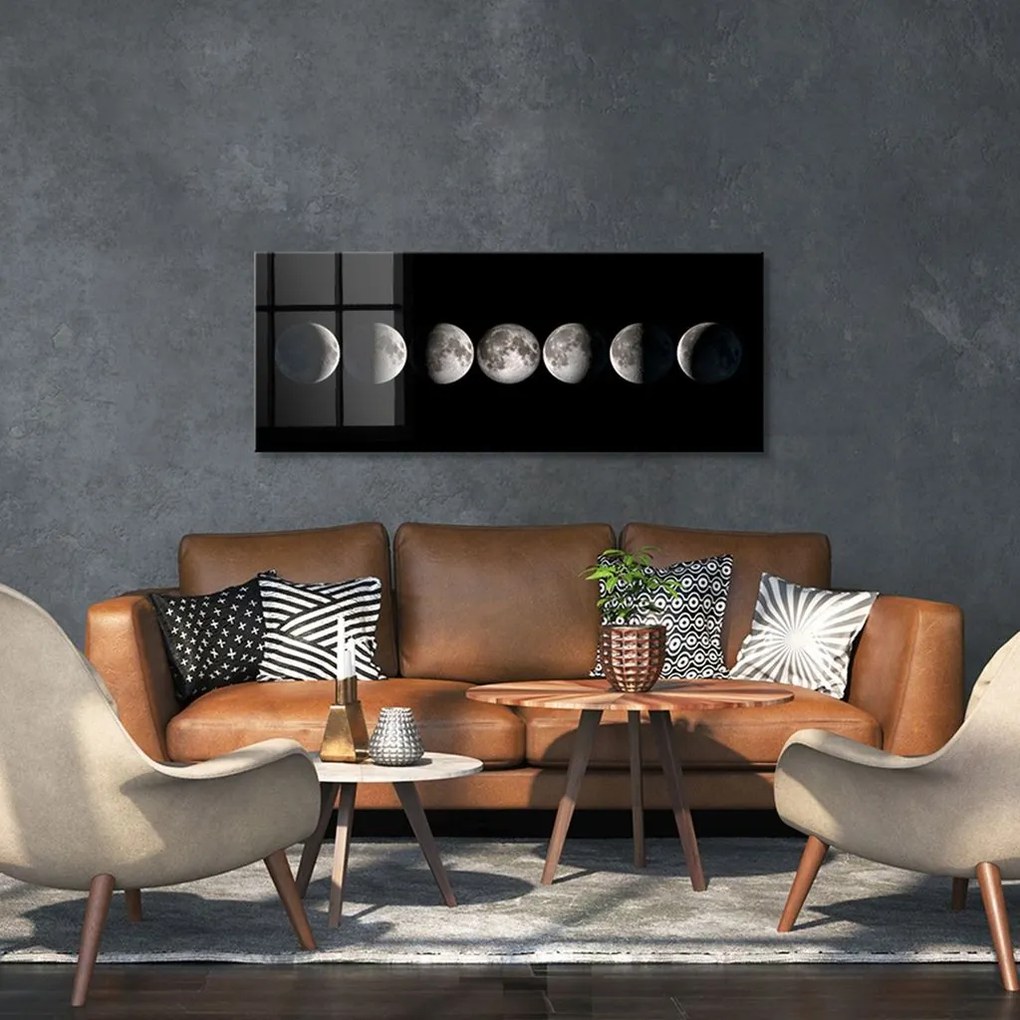 Üveg falikép, holdfázisok, 50x125 cm, fekete - CYCLE