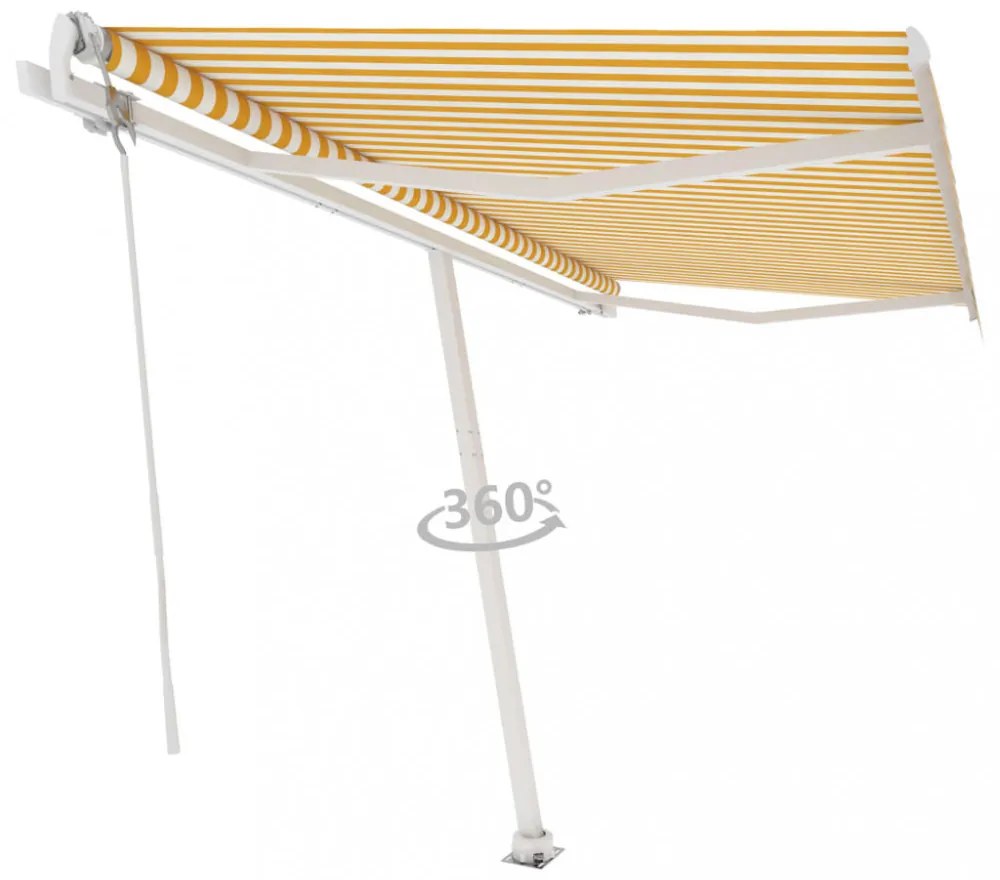 sárga-fehér automata póznás napellenző 450 x 300 cm