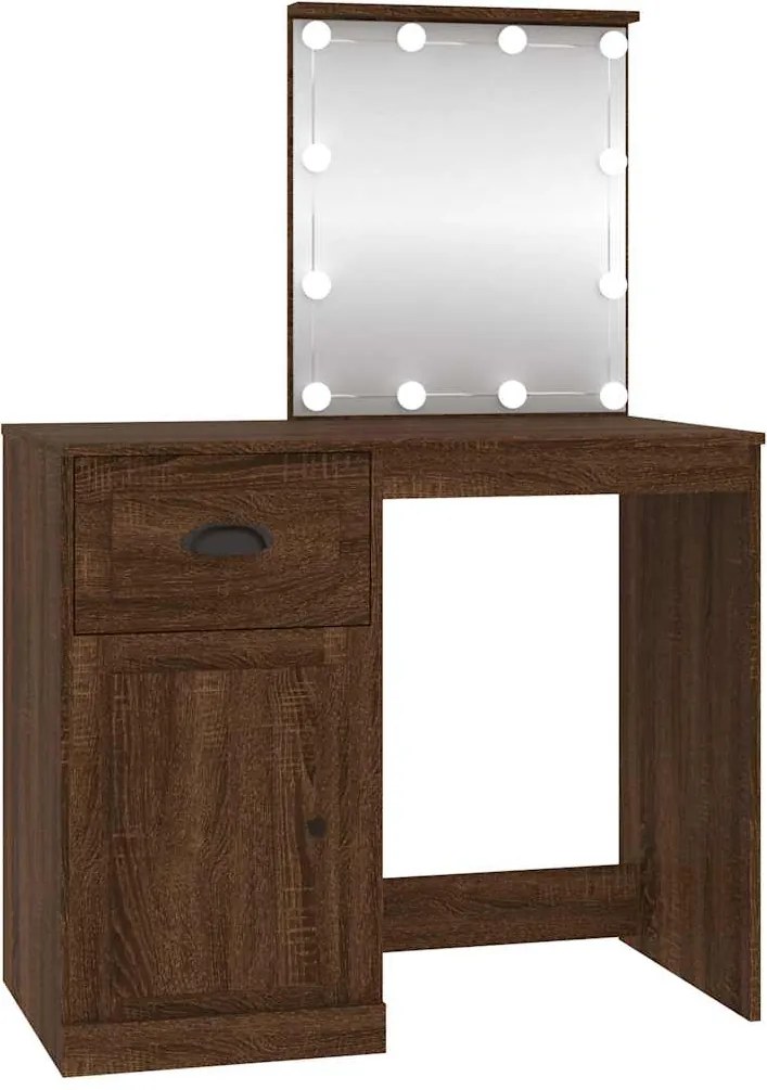vidaXL barna tölgyszínű szerelt fa pipereasztal LED-del 90x50x132,5 cm