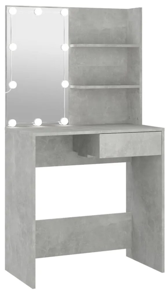 betonszürke fésülködőasztal LED-del 74,5 x 40 x 141 cm
