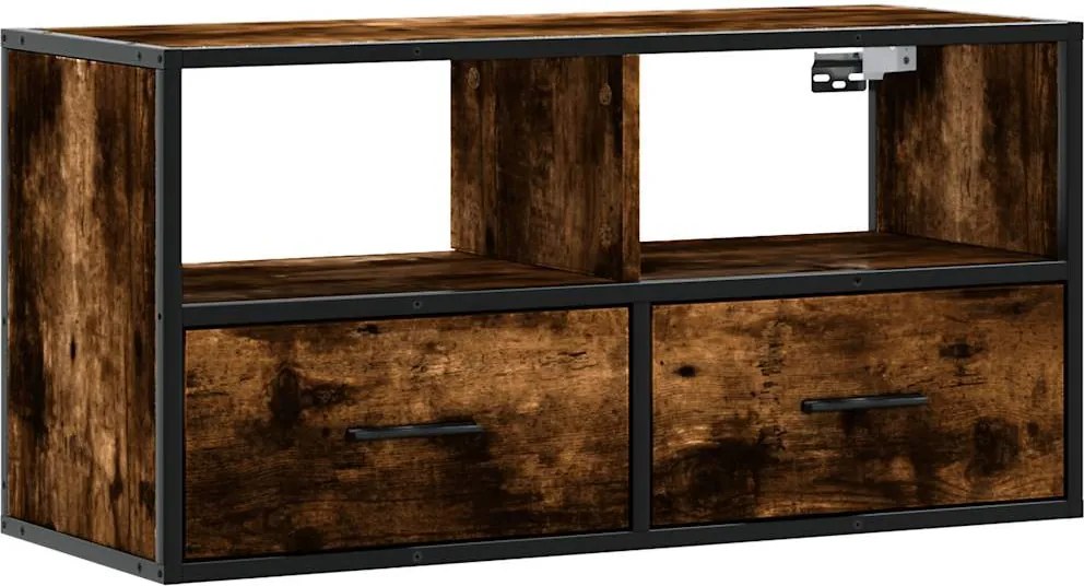 vidaXL füstös tölgy színű szerelt fa és fém TV-szekrény 80x31x39,5 cm