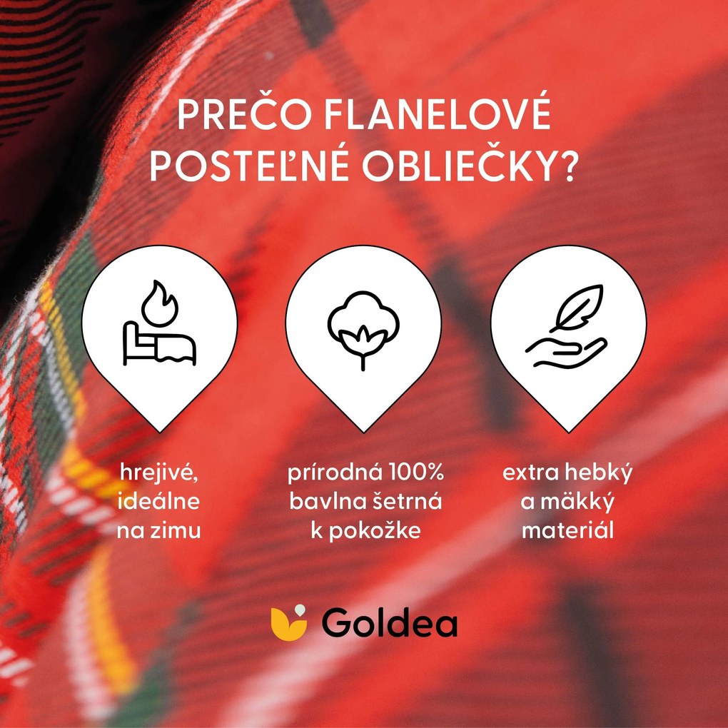 Goldea flanel ágyneműhuzat - piros kockás 160 x 200 és 2db 70 x 80 cm