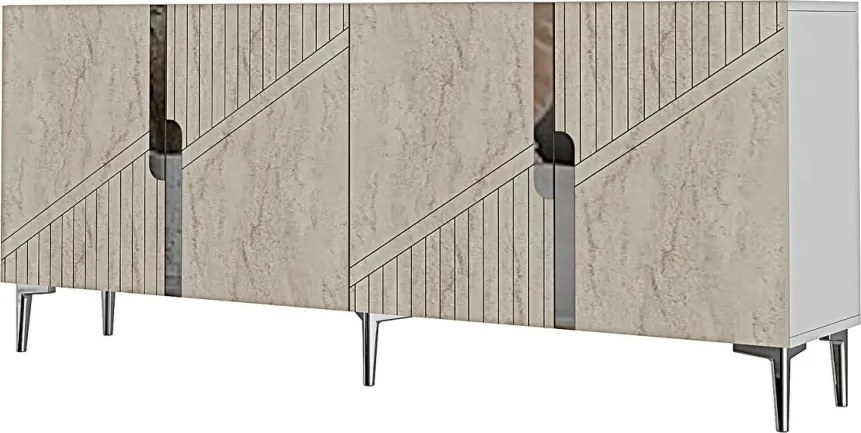 Evva komód, ezüst-fehér, 125 cm