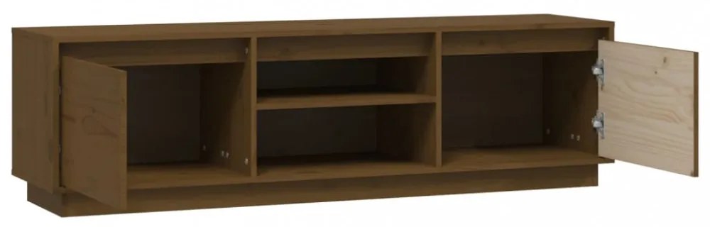 mézbarna tömör fenyőfa TV-szekrény 140 x 35 x 40 cm
