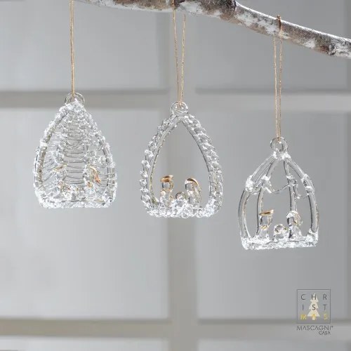 Üveg függődísz 5 cm, Szent Család , 3 db-os szett