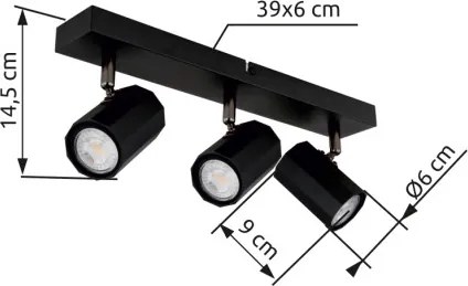 Globo 57918-3B Mennyezeti spotlámpa, fém fekete matt, alumínium fekete matt, HxSzxM: 390x60x145mm, 3x GU10 25W 230V izzók nélkül
