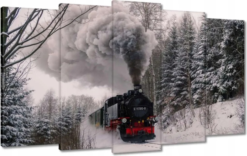 Vászonkép 100x60 Mozdony téli tájképben