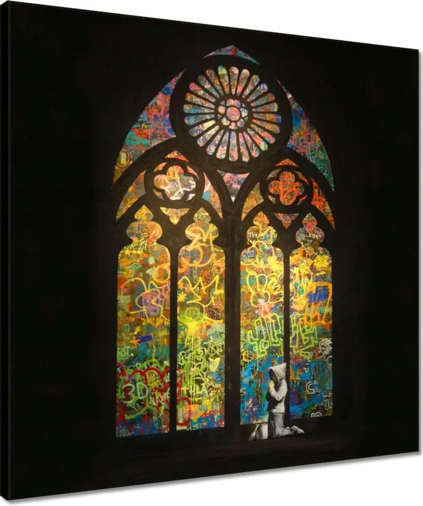 Vászonkép 50x50 Banksy ólomüveg templom