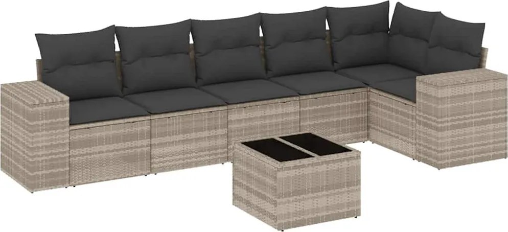 vidaXL 7 részes világosszürke polyrattan kerti ülőgarnitúra párnákkal