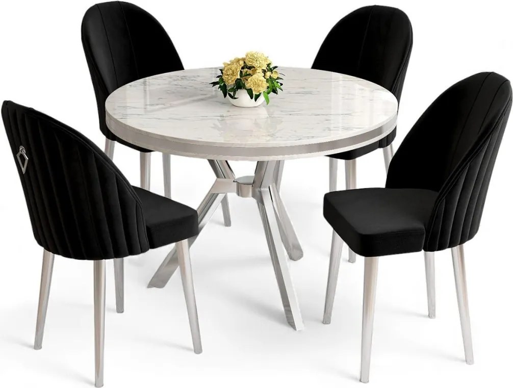 Mos étkezőgarnitúra, fehér márvány-króm, 90 cm – TR240CHR2923