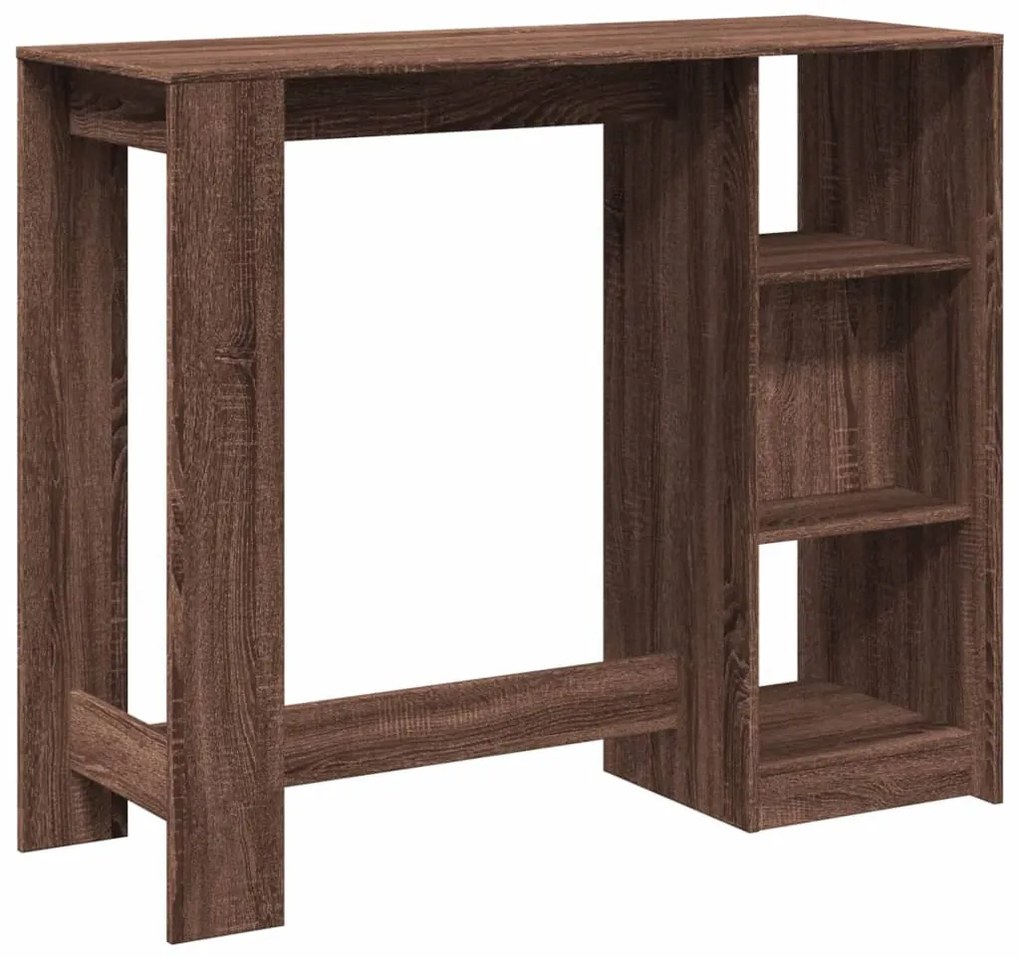 barna tölgy színű szerelt fa bárasztal polccal 124x46x103,5 cm