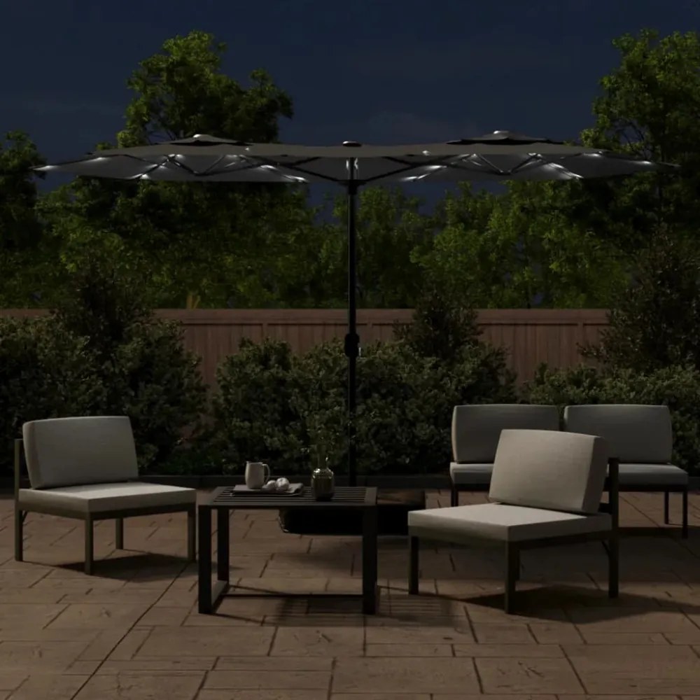 antracitszürke dupla tetős LED-es napernyő 316x240 cm