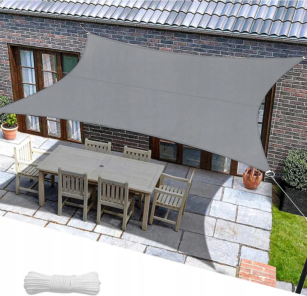 Napellenző Nagy Napvitorla Vízálló 3x4m Szürke Erős Kerti