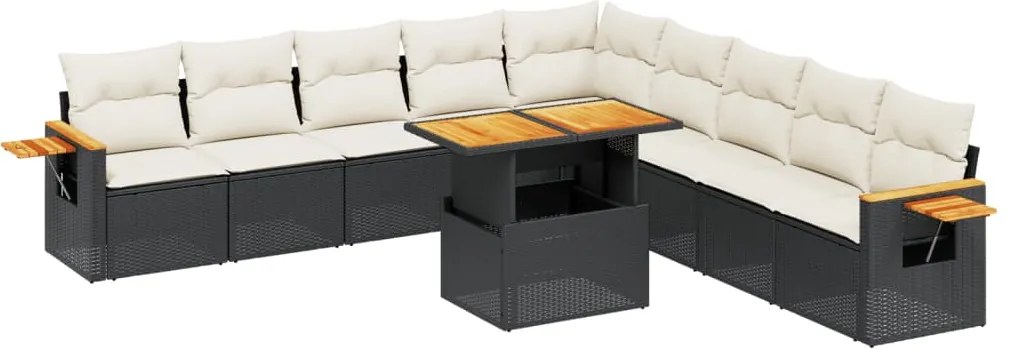 vidaXL 11 részes fekete polyrattan kerti ülőgarnitúra párnákkal