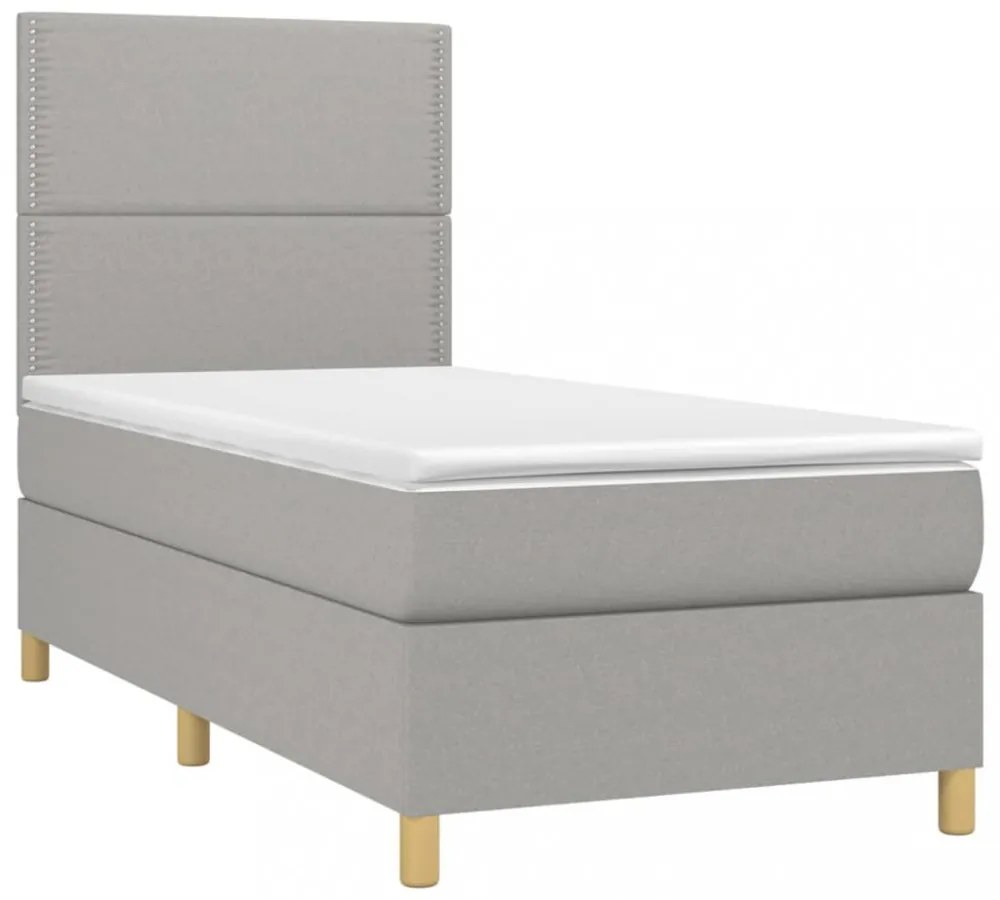 világosszürke szövet rugós és LED-es ágy matraccal 90x200 cm