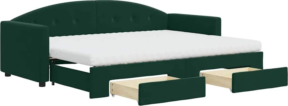 vidaXL sötétzöld kihúzható bársony heverő fiókkal 80 x 200 cm