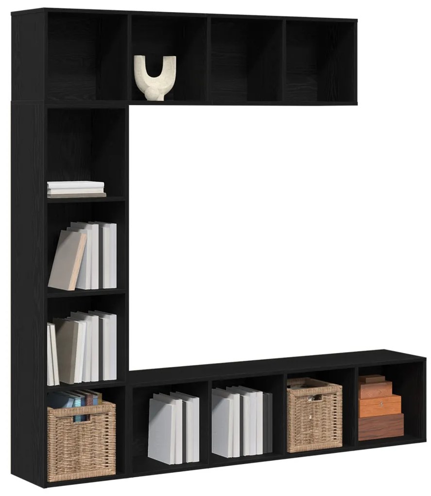 Könyvespolcok 3 db Fekete Tölgy 36x30x143 cm Mérnöki Fa