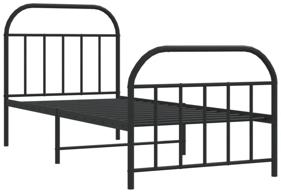 fekete fém ágykeret fej- és lábtámlával 90 x 190 cm