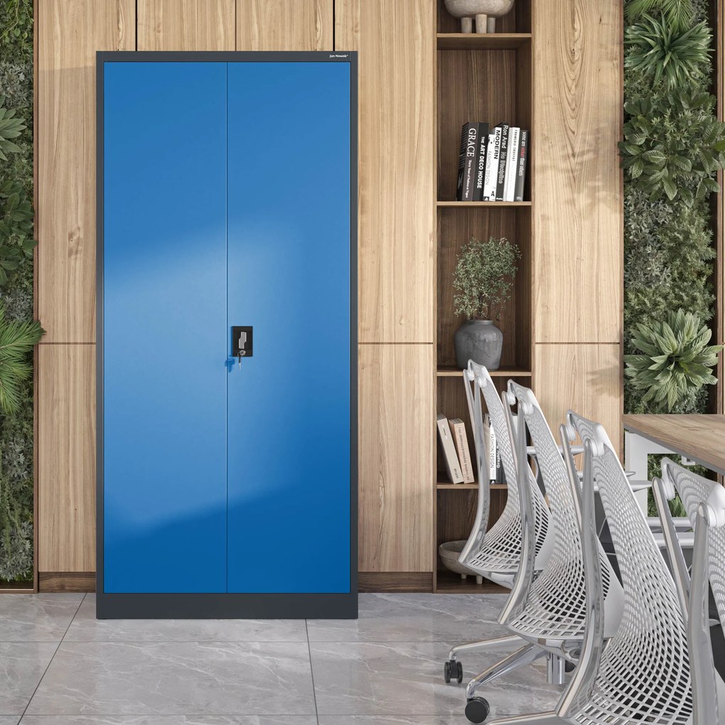 Fém iratszekrény JAN H, 900 x 1950 x 400 mm, antracit-kék