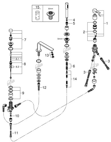 GROHE 19577001 - LINEARE négylyukas kádcsaptelep kombináció, fényes króm