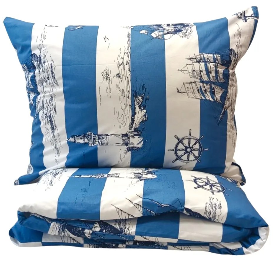Tengerész pamut lepedők TiaHome - 1x Párna 90x70cm, 1x Paplan 140x200cm