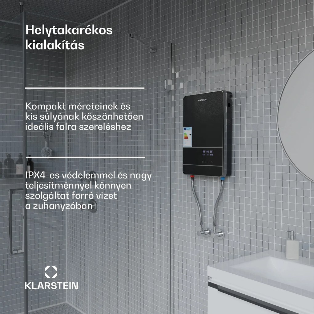 Blaze Flow Elektromos átfolyós vízmelegítő, rozsdamentes acél fűtőelem, LED kijelző, 24 kW