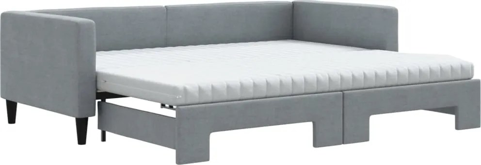 vidaXL világosszürke kihúzható szövet heverő matracokkal 90 x 200 cm