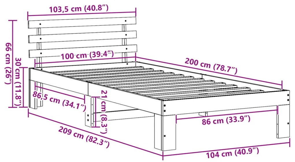 Faágykeret Fehér Fa 100 x 200 cm Minimalista Ágykeret