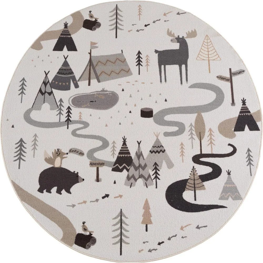 Krémszínű mosható gyerek szőnyeg ø120 cm Coco 1135 – Ayyildiz Carpets