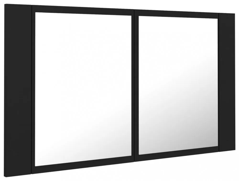 fekete akril LED-es tükrös fürdőszobaszekrény 80x12x45 cm