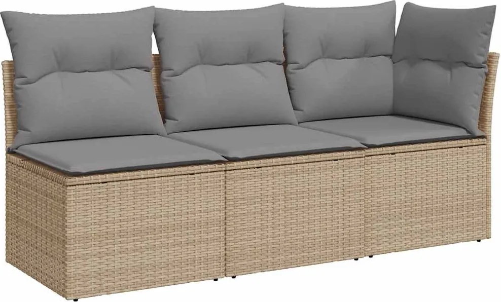 vidaXL 3 személyes bézs polyrattan kerti kanapé párnával