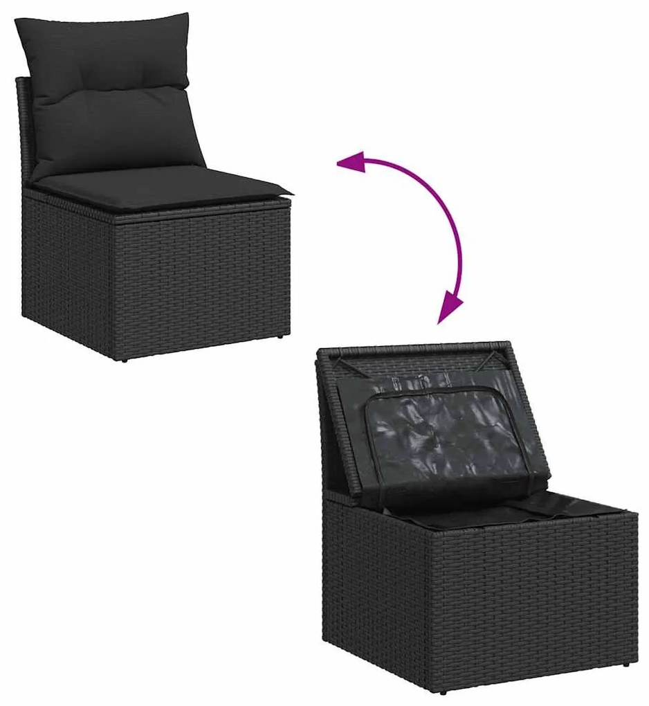 vidaXL 6 részes fekete polyrattan akácfa kerti ülőgarnitúra párnákkal