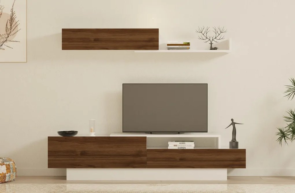 Elda TV-állvány, fehér-dió, 160 cm