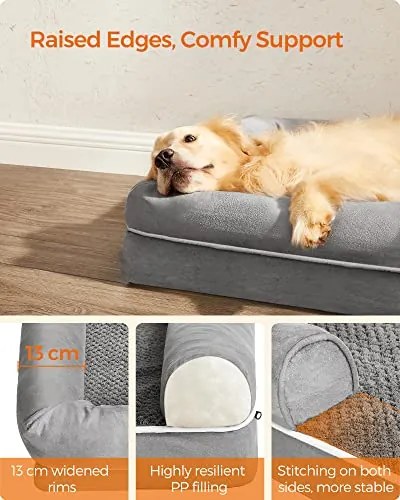 Ortopéd kutyaágy, kutya kanapé,  levehető mosható huzat, M-es méret, világosszürke