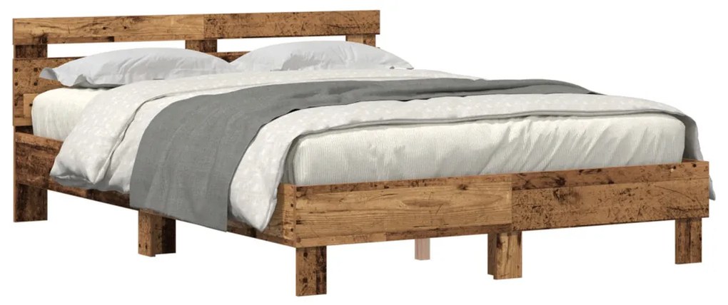 Fa Ágykeret Újrahasznosított Fa 150 x 200 cm Masszív és Stabil