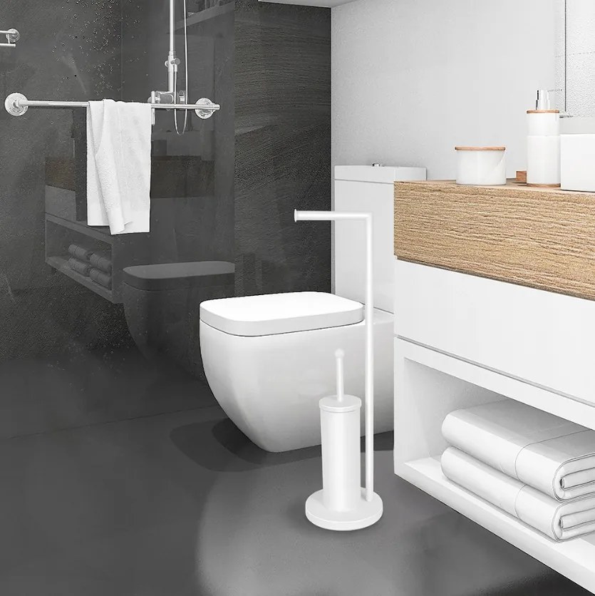 Erga 104, WC-papír és WC-kefe tartó 19x19x72 cm, fehér matt, ERG-SEP-10STOLAZ104WH
