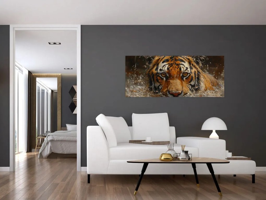 Kép - Portré egy tigris a vízben (120x50 cm)