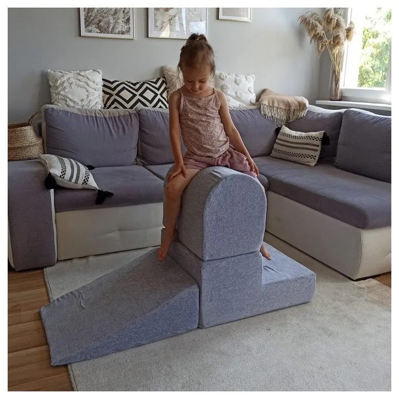 Szürke bársony habszivacs játszótér 4 db-os magasság 30 cm 225x90 cm Montessori – Meowbaby