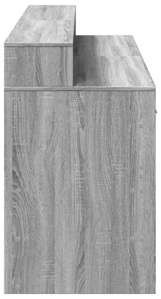 szürke sonoma színű szerelt fa íróasztal LED-ekkel 160x55x91 cm